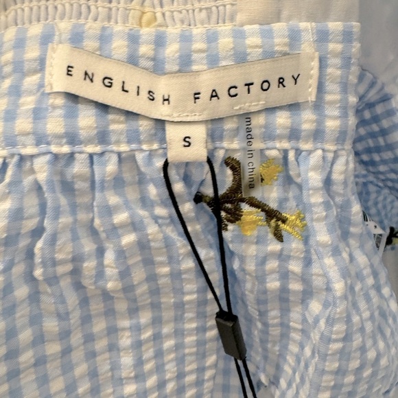 English Factory blue gingham floral embroidered crop top women’s small new tags - Picture 6 of 9